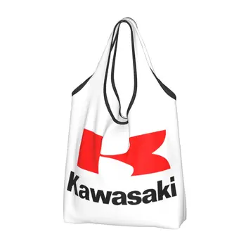 Многоразовая мотоциклетная сумка Kawasakis Racing для покупок, складные сумки для продуктов для мотокросса, моющиеся большие сумки-тоут