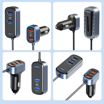 Автомобильное зарядное устройство Super Mini USB C мощностью 75 Вт, автомобильное зарядное устройство USB C, цельнометаллическое автомобильное зарядное устройство с 6 портами (черное) 3