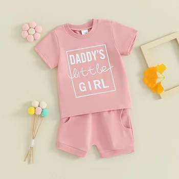 Летняя одежда для мальчиков и девочек из 2 предметов Daddyls, футболки и шорты с короткими рукавами Little Girl Buddy, одежда для малышей