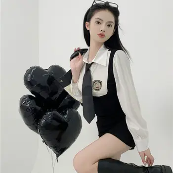 лето 2024, новая японская сексуальная мода для горячих девушек, костюм jk, академический галстук-поло, облегающий бедра, поддельное платье из двух частей, комплект с короткой юбкой