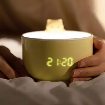 Милый Спящий Ночник Будильник 5V 1500mAh Будильники С Питанием от USB Кошки Чайная Чашка ABS LED Ночник Цифровые Часы для Стола