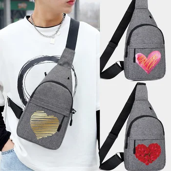Мужская нагрудная сумка, деловая сумка через плечо, сумка-мессенджер, повседневная холщовая модная поясная сумка с принтом любви, спортивная сумка на открытом воздухе, брендовая сумка через плечо