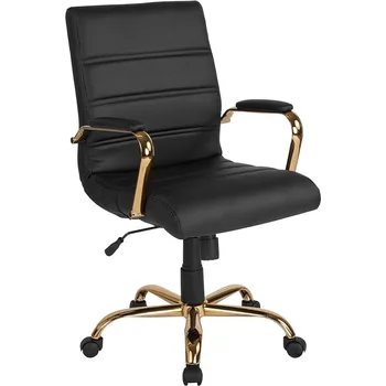 Кресло для отдыха Офисное кресло с регулируемой высотой, Мягкое, Черное /Золотое Компьютерное кресло, Спинка игрового стола для геймеров, Эргономичная Спинка для руководителя