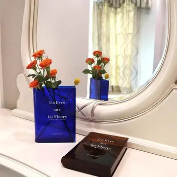 1шт Прозрачная Акриловая Ваза в форме книги для гостиной, Гидропонная Ваза для цветочных композиций, Декоративные украшения в европейском стиле