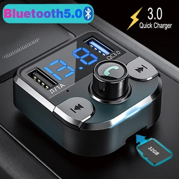 JINSERTA Автомобильный Bluetooth 5,0 FM-передатчик Двойной USB QC3.0 Зарядное Устройство Mp3-плеер Поддержка U Диска/TF карты Воспроизведения музыки Определение Напряжения