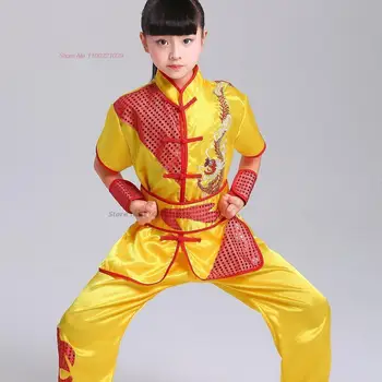 2024 китайская винтажная одежда ушу национальная драгаонская вышивка, униформа кунг-фу с блестками, набор боевых искусств для детей-воинов кунг-фу