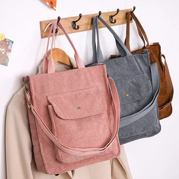 Женская вельветовая сумка, сумка для покупок, дизайнерская сумка, простая студенческая сумка для девочек, женская сумка с двойным плечевым ремнем, сумка-тоут