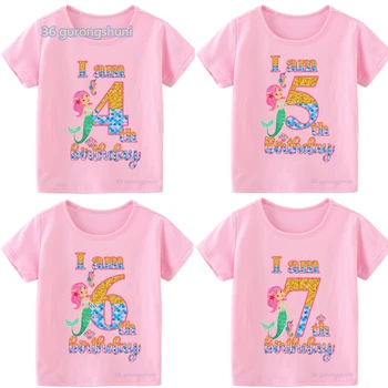 I an 5, 6, 7, 8-й День Рождения для девочки, Графические Футболки, детская одежда, Розовая Футболка Для мальчиков, Детская Одежда, Футболки Для девочек, Бесплатная доставка