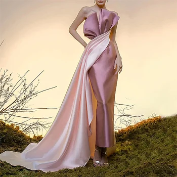 Элегантные длинные вечерние платья для женщин, атласное платье длиной до пола с фестончатым вырезом 