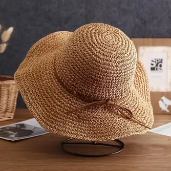 Пляжные шляпы, солнцезащитная кепка для взрослых женщин, простые женские соломенные шляпы, летние солнцезащитные кепки для женщин, женские дорожные кепки с откидным бантом, женские