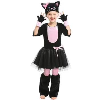 Детское Платье с черной кошкой для девочек, костюмы для косплея на Хэллоуин, наряд для ролевых игр в детском саду
