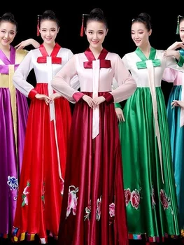 Новая Корейская Традиционная Одежда Женское платье Народный Сценический костюм Для танцев Женское Многоцветное Элегантное Платье Ханбок