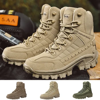 Военные мужские тактические ботинки Противоскользящие ботильоны Армейские ботинки мужские с боковой молнией Рабочая защитная обувь большого размера Мотоциклетные ботинки