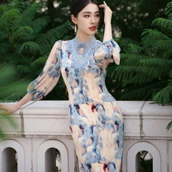 Женское облегающее платье с разрезом сбоку в китайском стиле, Элегантное женское свадебное платье для повседневной вечеринки