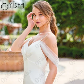 OYISHA Classic, свадебное платье-русалка с открытой спиной, на бретельках, с V-образным вырезом, свадебные платья без рукавов, атласные свадебные платья на заказ 2