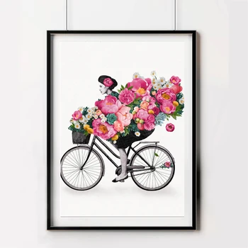 Девушка в Скандинавском стиле, Цветочный Велосипед, Абстрактная Настенная живопись, холст, Скандинавская Кошка, Пойманная Бабочка, Плакаты, Принты для гостиной 2