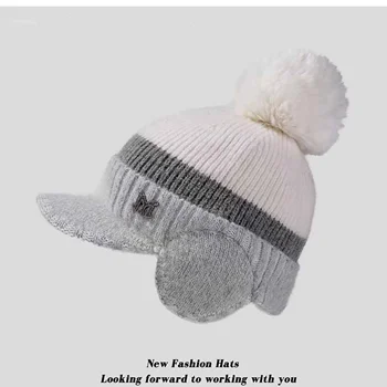 Корейская Шляпа Для Гольфа Женская Зимняя Модная Шерстяная Вязаная Шапка Для Защиты ушей Для Тепла, Защиты От Ветра и Плюша