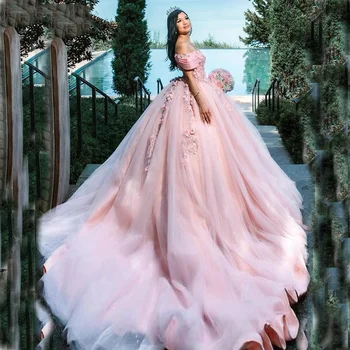 Lorencia Розовое Бальное платье с блестками и 3D Цветами, Расшитое Бисером, Пышное Платье С Аппликациями, Кружевной Корсет Sweet 16, Vestidos De 15 Años YQD571