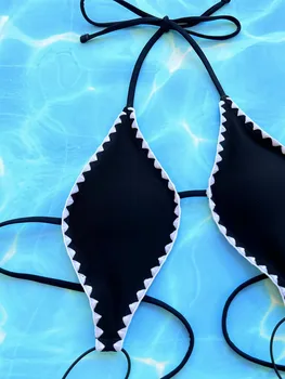 Черный купальник с V-образным вырезом в стиле пэчворк, цельный купальник с открытой спиной, винтажный женский купальник-монокини 3