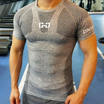 Мужская быстросохнущая спортивная футболка для фитнеса, облегающая мужская компрессионная футболка для спортзала, футболка для бодибилдинга 0