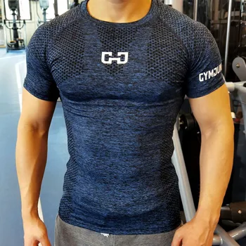 Мужская быстросохнущая спортивная футболка для фитнеса, облегающая мужская компрессионная футболка для спортзала, футболка для бодибилдинга 1