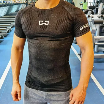 Мужская быстросохнущая спортивная футболка для фитнеса, облегающая мужская компрессионная футболка для спортзала, футболка для бодибилдинга 2