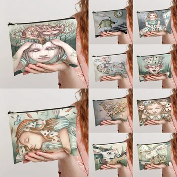 Иллюстрация Алисы Безумие, косметичка для школьника, Аниме, сумка для ручек на молнии, Детская Канцелярская сумка, Пенал, подарок