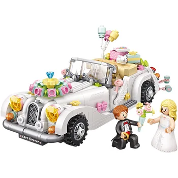 Строительный блок, мини-свадебный автомобиль, мини-автомобиль, головоломка, модель для сборки, креативное украшение для мини-автомобиля, детский подарок