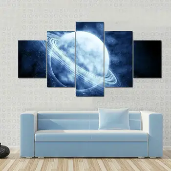 Голубая планета Вселенная Космос 5 панелей Холст Картина Печать Настенное искусство Холст Картина Декор стен для гостиной Плакат без рамки