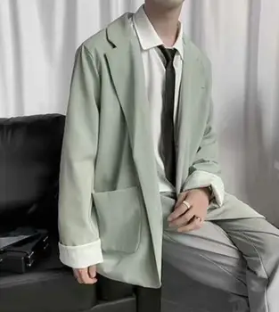 Новый весенний мужской костюм академического стиля, однотонный повседневный однобортный пиджак из свободной хлопчатобумажной смеси с длинным рукавом ABB282