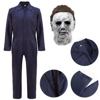 Хэллоуин, костюм Майкла Майерса для косплея, комбинезон, маска, униформа ужасного кровавого убийцы, шлем, костюмы на Хэллоуин для взрослых