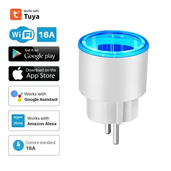 Интеллектуальная розетка Tuya WiFi Smart Plug с дистанционным голосовым управлением 16A EU RGB с монитором питания Для работы с Alexa Home