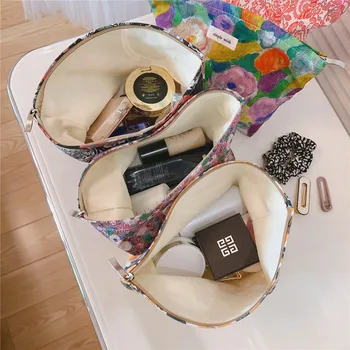 Портативная сумка для туалетных принадлежностей большой емкости, органайзер для ухода за кожей, сумочка-клатч на каждый день, модная косметичка в стиле ретро с цветочным рисунком, косметичка для макияжа 5