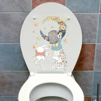 Наклейка на стену в ванной, водонепроницаемая наклейка в ванную, водонепроницаемая наклейка на туалет с рисунком милой девушки в виде Луны, без остатка, для придания яркости