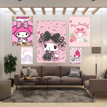Плакат My Melody Kawaii, декор для дома, наклейки для настенной живописи в стиле эстетического искусства