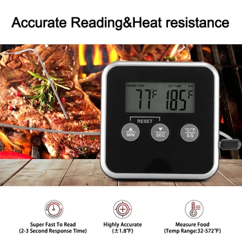Кухонный цифровой термометр для приготовления мяса, температура продуктов для духовки, функция таймера для гриля барбекю с датчиком, счетчик тепла для приготовления пищи