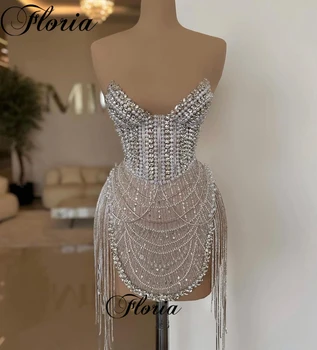 Серебристые коктейльные платья высокой роскоши для коротких женщин, платья для выпускного вечера без рукавов с кристаллами, платья для вечеринок в стиле русалки