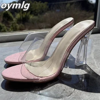 Босоножки на высоком каблуке со стразами, прозрачный ремешок в одну линию, толстый каблук с квадратным носком, модная женская обувь на каблуках для женщин