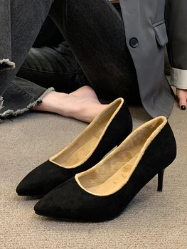 Женская обувь в стиле ретро без застежки 2023 г., Рабочие туфли на золотых каблуках, Профессиональные брендовые туфли-лодочки, Босоножки на танкетке с заострением, Женские слипоны в римском стиле 3