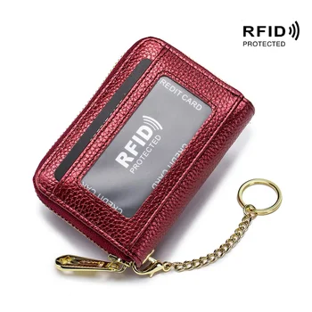 Мужской и женский держатель для карт из натуральной кожи, маленький кошелек на молнии, массивный кошелек для монет, кольцо для ключей, Rfid ID, Деловые сумки для кредитных карт