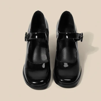 Женская обувь Mary Jane в стиле ретро в британском стиле На высоком массивном каблуке с квадратным носком, однотонные повседневные туфли-лодочки Sapatos Femininos
