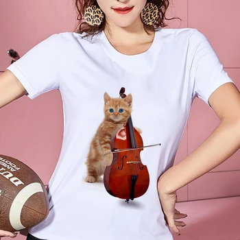 Новая художественная футболка с принтом кота, женская мода Harajuku, футболка с коротким рукавом, Белая Тонкая футболка размера плюс, женские Топы, одежда 0