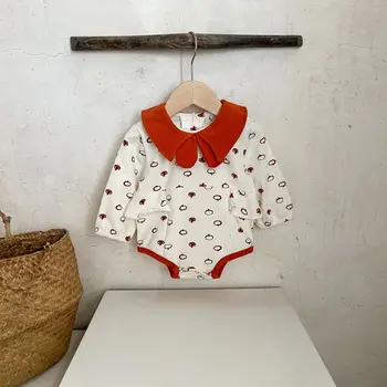 Комбинезон для фотосъемки новорожденных, Детская одежда, для маленьких девочек, Корейская тыква с отложным воротником контрастного цвета, Повседневные Универсальные 2