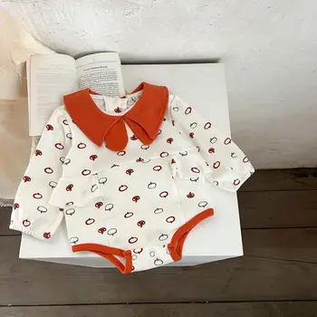 Комбинезон для фотосъемки новорожденных, Детская одежда, для маленьких девочек, Корейская тыква с отложным воротником контрастного цвета, Повседневные Универсальные 4
