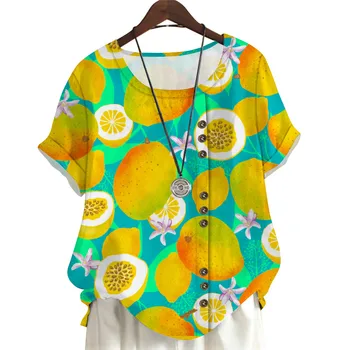 Женские топы, футболки, блузки CLOOCL, футболки с принтом манго, женская блузка в гавайском стиле с круглым вырезом и короткими рукавами
