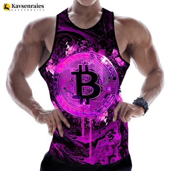 2023 Новые модные топы с 3D-принтом Bitcoin BTC, мужские Летние повседневные рубашки без рукавов, Женская уличная одежда в стиле хип-хоп, футболка оверсайз 4