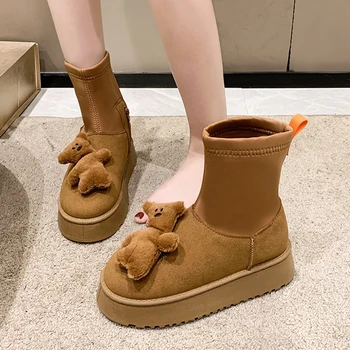Женские ботинки на плоской подошве-женская роскошная дизайнерская зимняя обувь из плюша, Австралия, кожа на молнии с круглым носком, мода 2023 года.