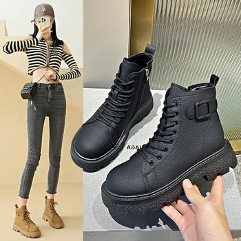 Ботинки Martin на платформе, женские осенние новинки 2023 года, спортивные матовые рабочие ботинки Wu Xuanyi в стиле ретро, увеличивающие внутренний рост ботинки 0
