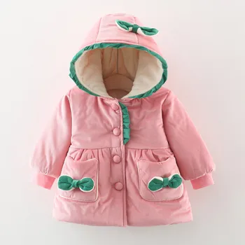 Зимние куртки для малышей от 4 лет, теплое пальто с бантом и оборками для девочек, куртка контрастного цвета, зимняя одежда с длинными рукавами
