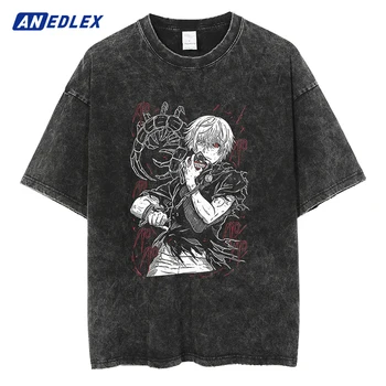 Мужская уличная одежда в стиле хип-хоп, футболка оверсайз, футболка с японским аниме, футболка с графическим принтом, хлопковая свободная футболка в стиле Харадзюку, черные топы, тройники